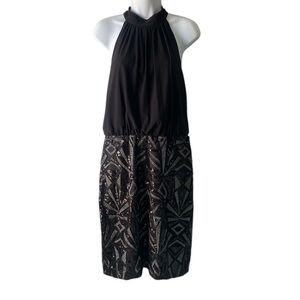 Vince Camuto Black Sequin Sleeveless Cocktail Dress Size 10 Blouson Halter